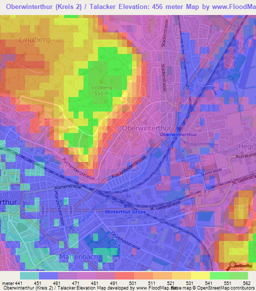 Oberwinterthur (Kreis 2) / Talacker,Switzerland Elevation Map