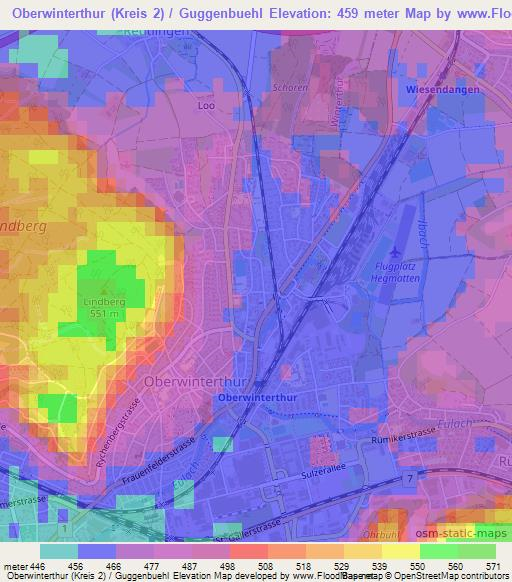 Oberwinterthur (Kreis 2) / Guggenbuehl,Switzerland Elevation Map