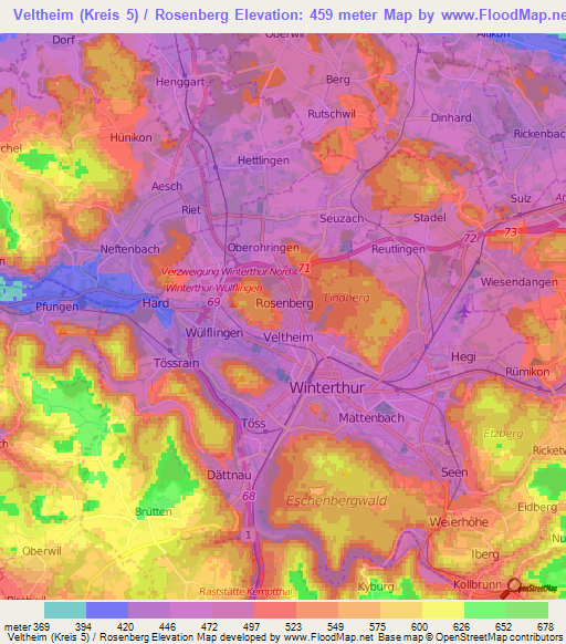 Veltheim (Kreis 5) / Rosenberg,Switzerland Elevation Map