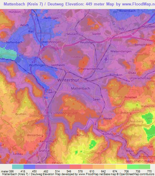 Mattenbach (Kreis 7) / Deutweg,Switzerland Elevation Map