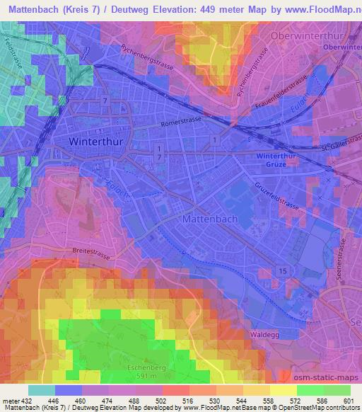 Mattenbach (Kreis 7) / Deutweg,Switzerland Elevation Map