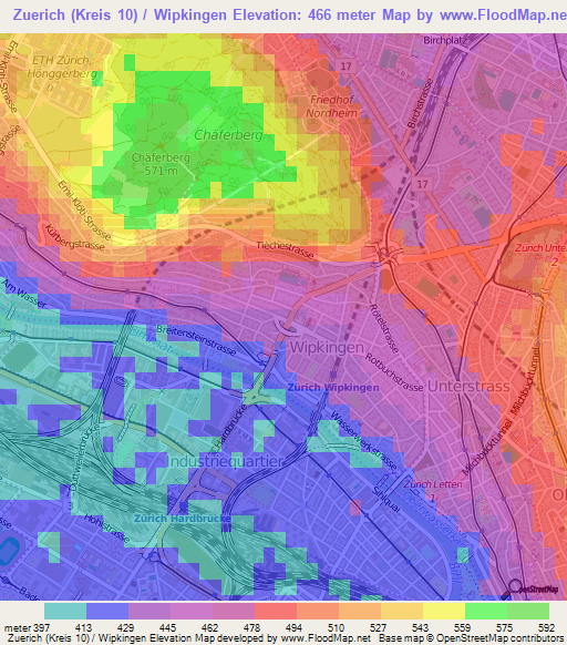 Zuerich (Kreis 10) / Wipkingen,Switzerland Elevation Map