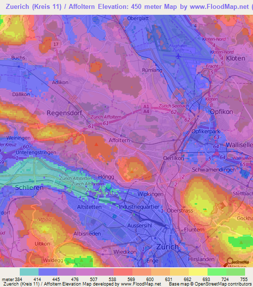 Zuerich (Kreis 11) / Affoltern,Switzerland Elevation Map