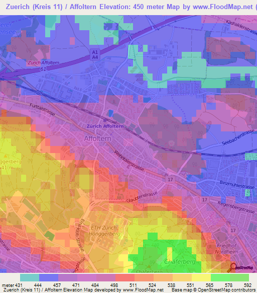 Zuerich (Kreis 11) / Affoltern,Switzerland Elevation Map