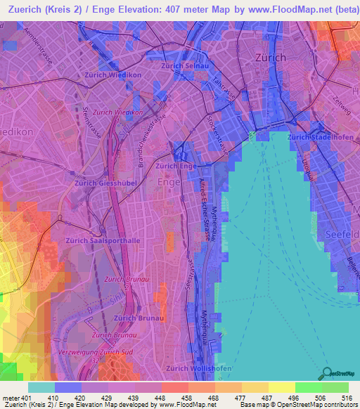 Zuerich (Kreis 2) / Enge,Switzerland Elevation Map