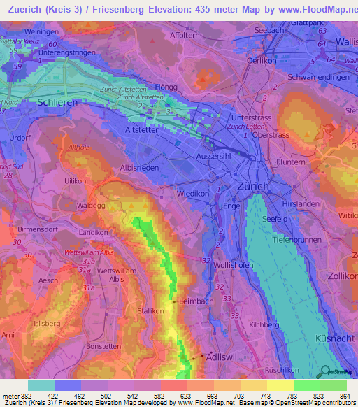 Zuerich (Kreis 3) / Friesenberg,Switzerland Elevation Map