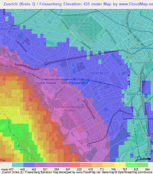 Zuerich (Kreis 3) / Friesenberg,Switzerland Elevation Map