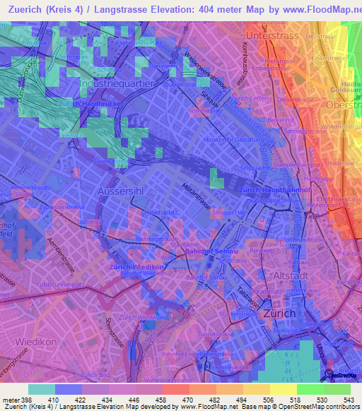 Zuerich (Kreis 4) / Langstrasse,Switzerland Elevation Map