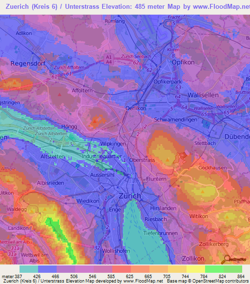 Zuerich (Kreis 6) / Unterstrass,Switzerland Elevation Map