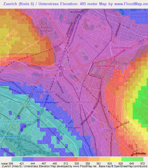 Zuerich (Kreis 6) / Unterstrass,Switzerland Elevation Map