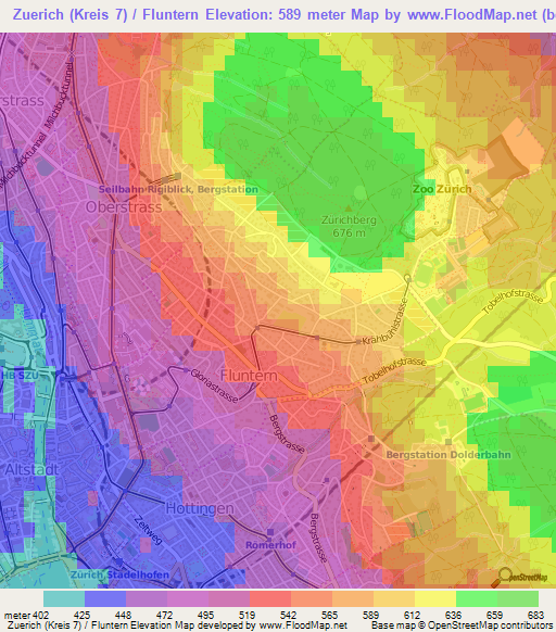 Zuerich (Kreis 7) / Fluntern,Switzerland Elevation Map