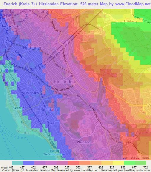 Zuerich (Kreis 7) / Hirslanden,Switzerland Elevation Map