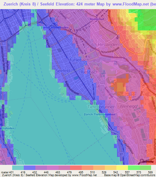 Zuerich (Kreis 8) / Seefeld,Switzerland Elevation Map