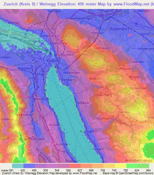 Zuerich (Kreis 8) / Weinegg,Switzerland Elevation Map