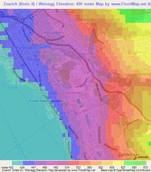 Zuerich (Kreis 8) / Weinegg,Switzerland Elevation Map