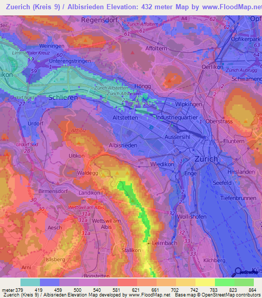 Zuerich (Kreis 9) / Albisrieden,Switzerland Elevation Map