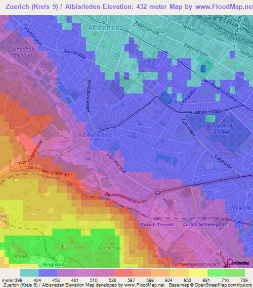 Zuerich (Kreis 9) / Albisrieden,Switzerland Elevation Map