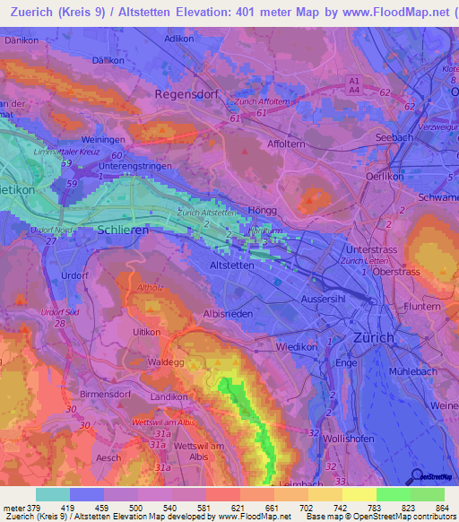 Zuerich (Kreis 9) / Altstetten,Switzerland Elevation Map