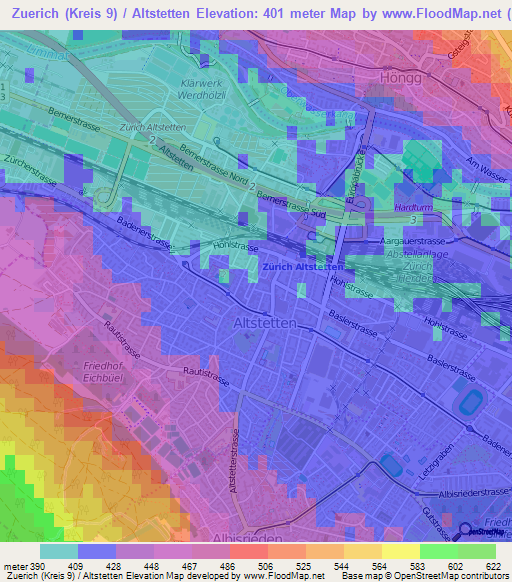 Zuerich (Kreis 9) / Altstetten,Switzerland Elevation Map