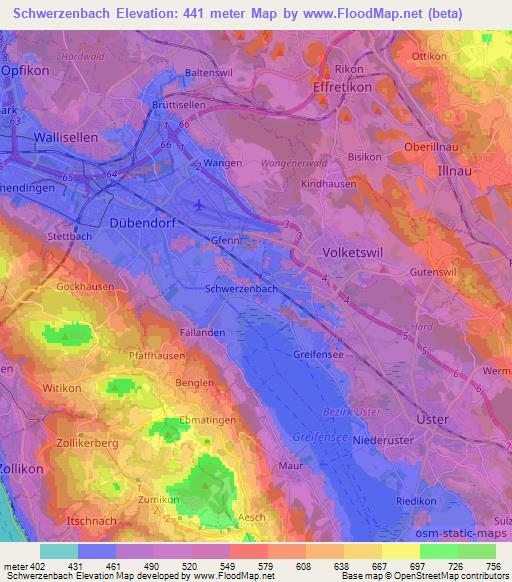Schwerzenbach,Switzerland Elevation Map