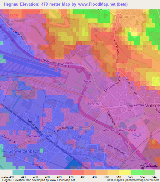 Hegnau,Switzerland Elevation Map
