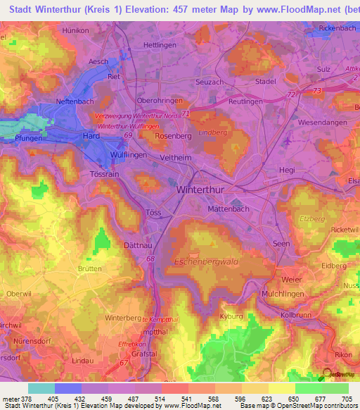 Stadt Winterthur (Kreis 1),Switzerland Elevation Map