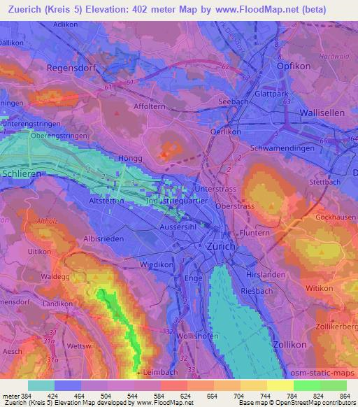 Zuerich (Kreis 5),Switzerland Elevation Map