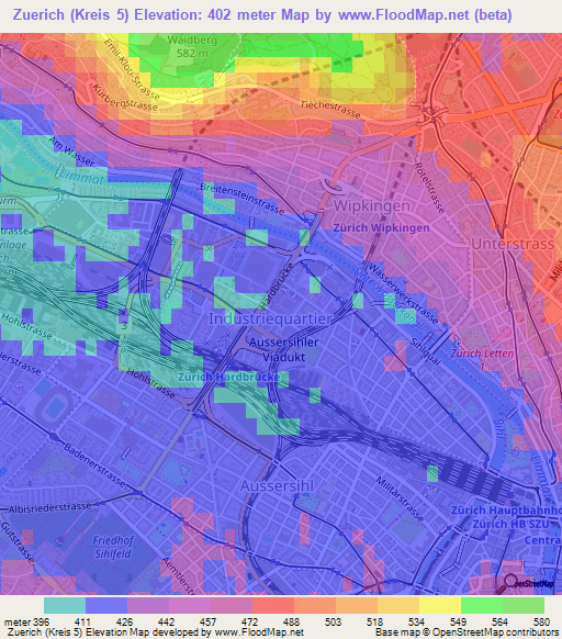 Zuerich (Kreis 5),Switzerland Elevation Map