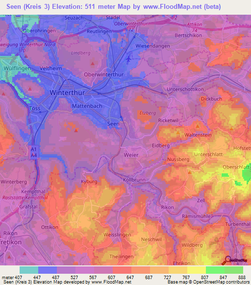 Seen (Kreis 3),Switzerland Elevation Map