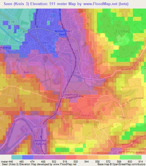 Seen (Kreis 3),Switzerland Elevation Map