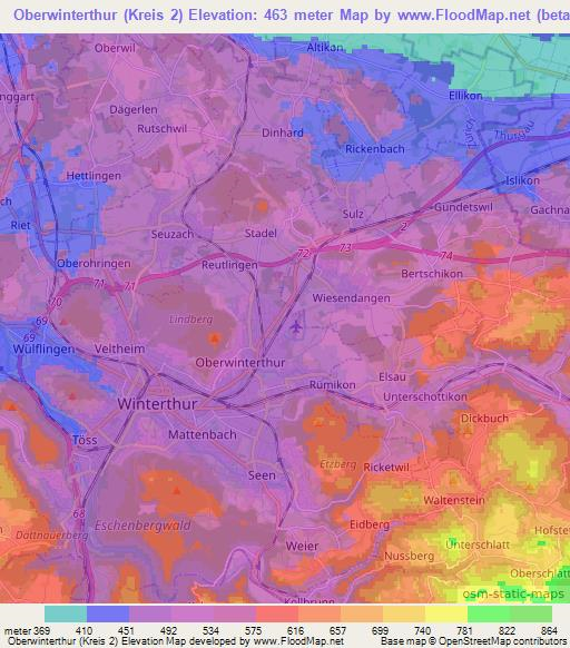 Oberwinterthur (Kreis 2),Switzerland Elevation Map