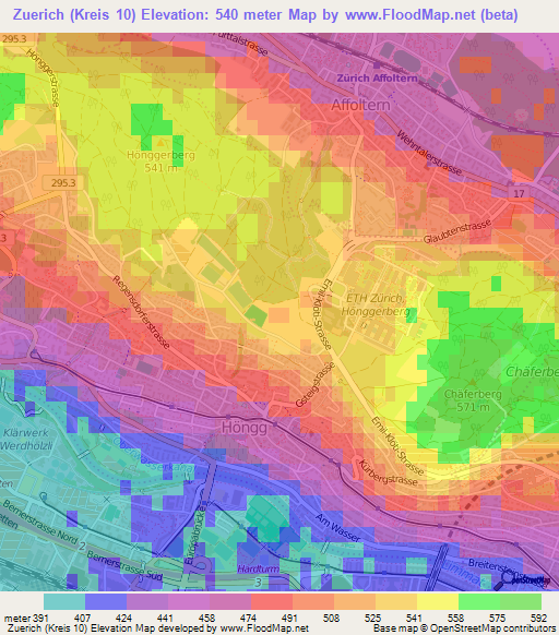 Zuerich (Kreis 10),Switzerland Elevation Map