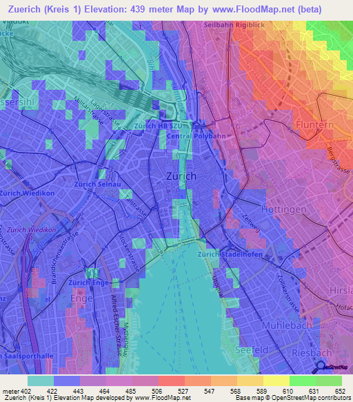 Zuerich (Kreis 1),Switzerland Elevation Map