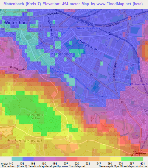 Mattenbach (Kreis 7),Switzerland Elevation Map