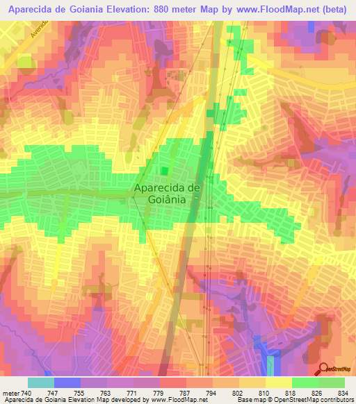 Aparecida de Goiania,Brazil Elevation Map