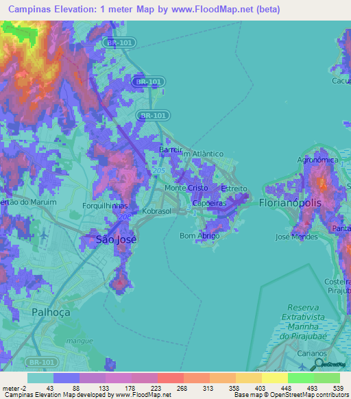 Campinas,Brazil Elevation Map