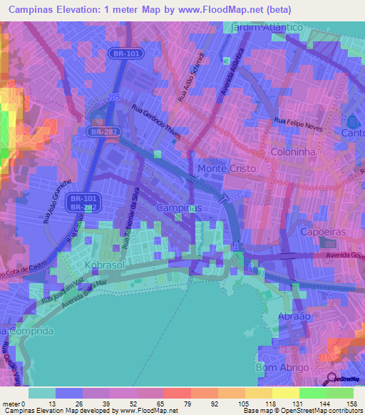 Campinas,Brazil Elevation Map