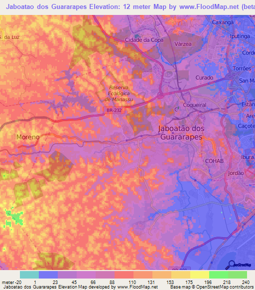 Jaboatao dos Guararapes,Brazil Elevation Map