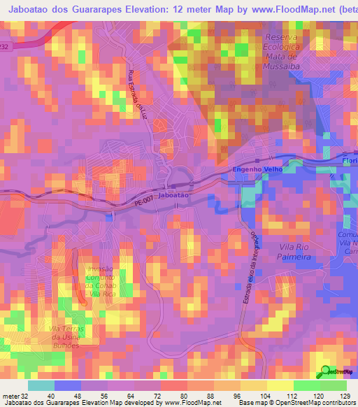 Jaboatao dos Guararapes,Brazil Elevation Map