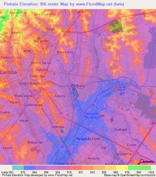 Pinhais,Brazil Elevation Map