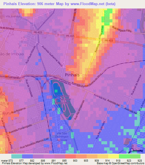 Pinhais,Brazil Elevation Map