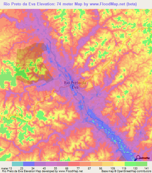 Rio Preto da Eva,Brazil Elevation Map