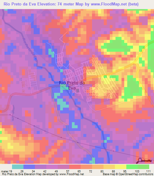 Rio Preto da Eva,Brazil Elevation Map