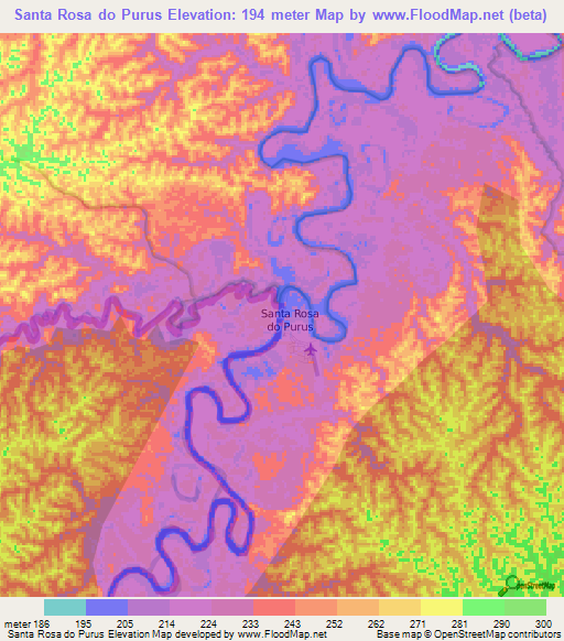 Santa Rosa do Purus,Brazil Elevation Map