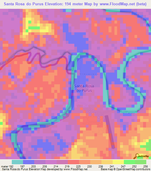 Santa Rosa do Purus,Brazil Elevation Map