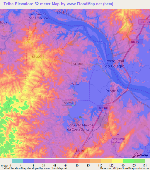 Telha,Brazil Elevation Map