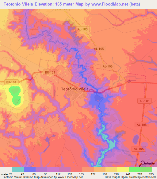 Teotonio Vilela,Brazil Elevation Map