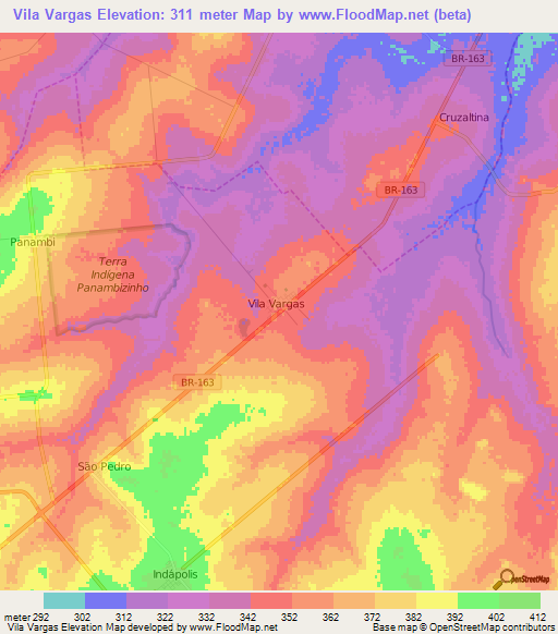 Vila Vargas,Brazil Elevation Map