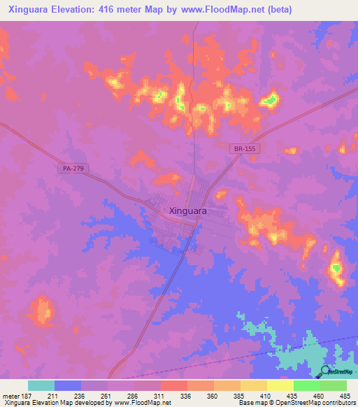 Xinguara,Brazil Elevation Map