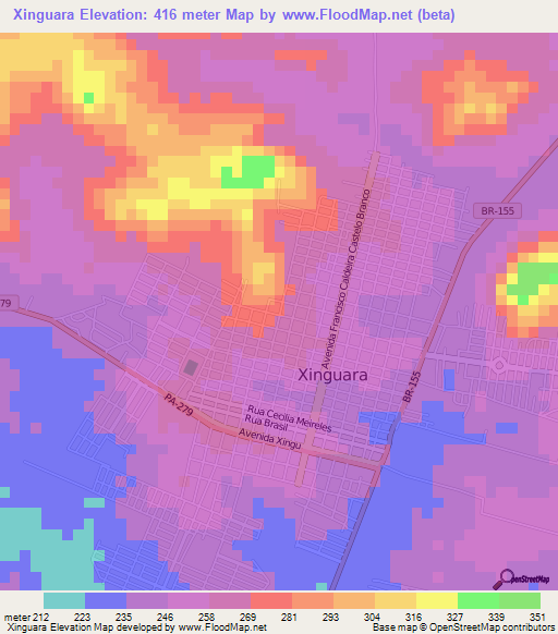 Xinguara,Brazil Elevation Map